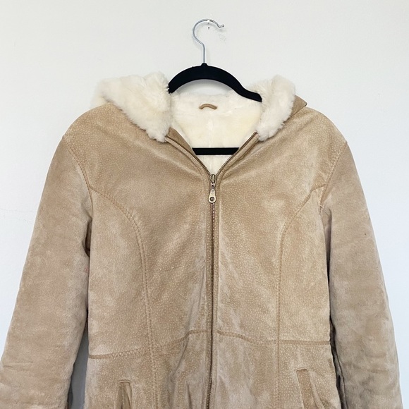 Wilsons Leather Suede Leather Hood Jacket Sherpa Lined Small FLAWS - Picture 2 of 12